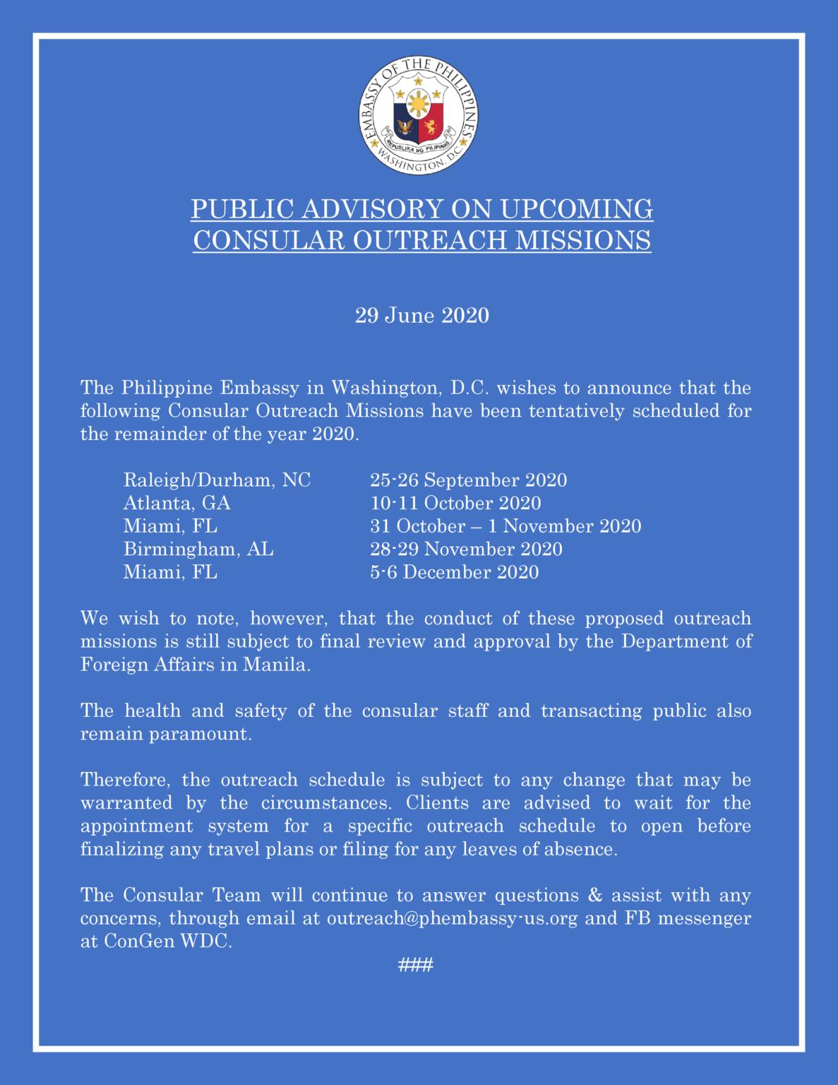 Public Advisory On Upcoming Consular Outreach Missions Embassy Of The Republic Of The Philippines 6023