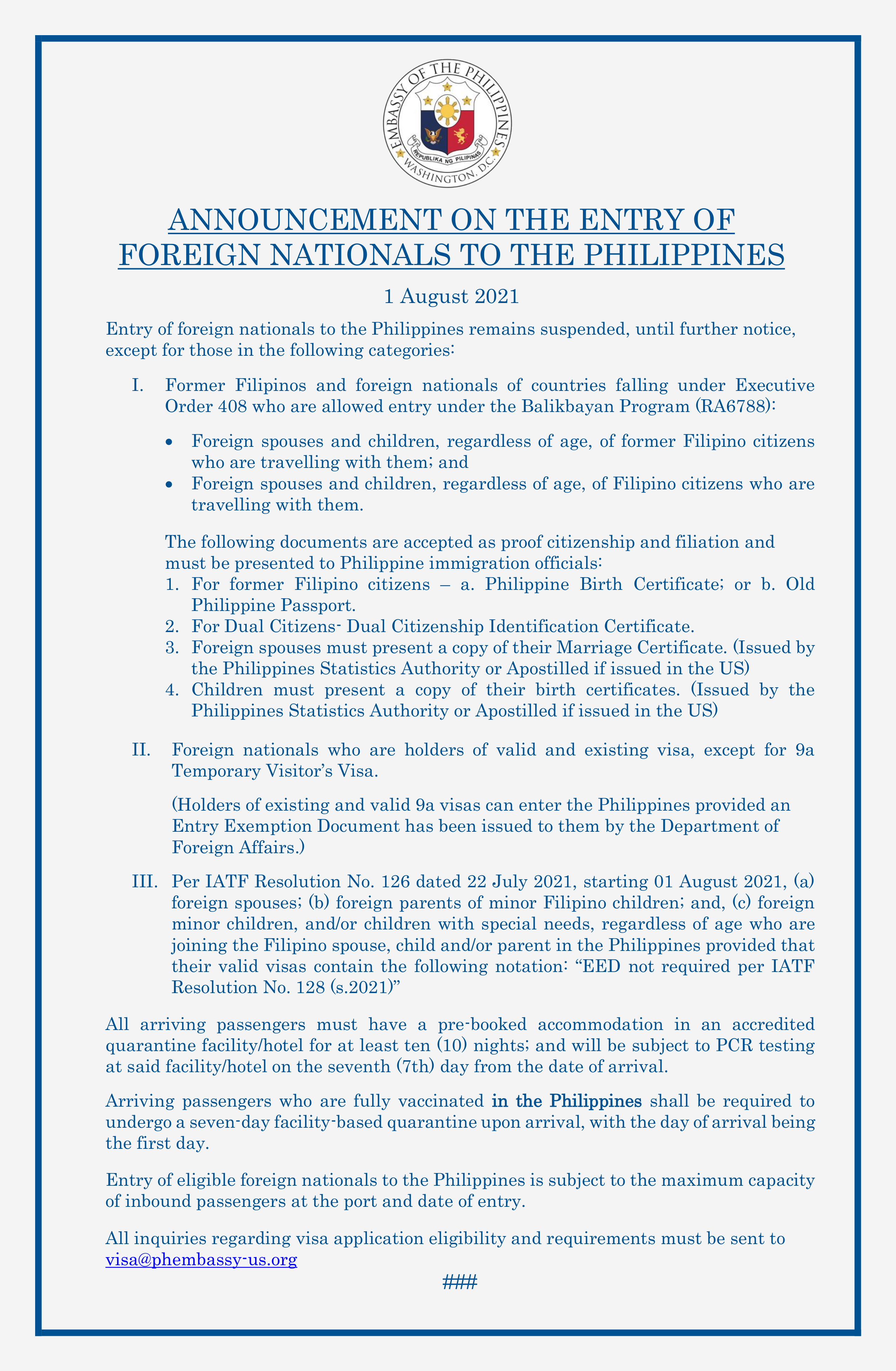 Read more about the article ANNOUNCEMENT ON THE ENTRY OF FOREIGN NATIONALS TO THE PHILIPPINES