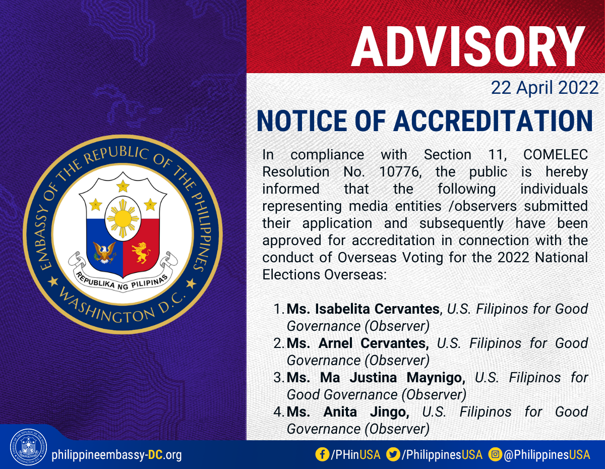 Read more about the article NOTICE OF ACCREDITATION