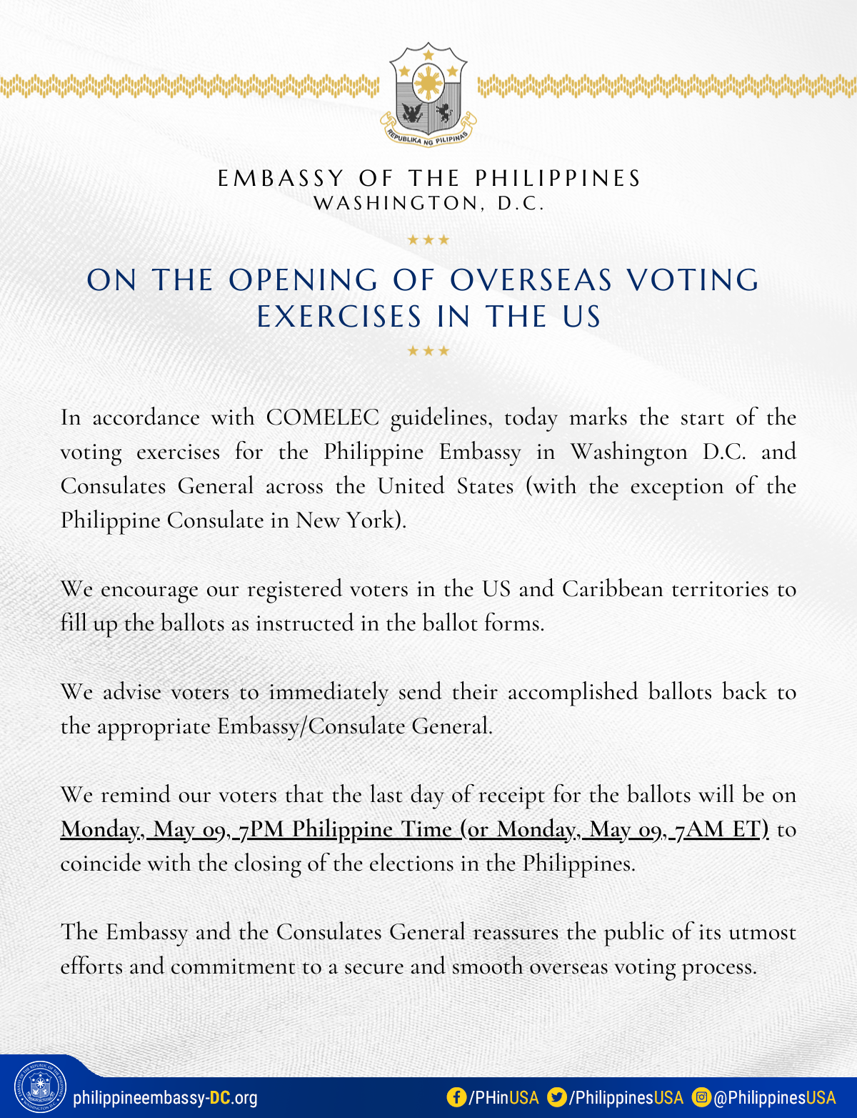 Read more about the article ON THE OPENING OF OVERSEAS VOTING EXERCISES IN THE US