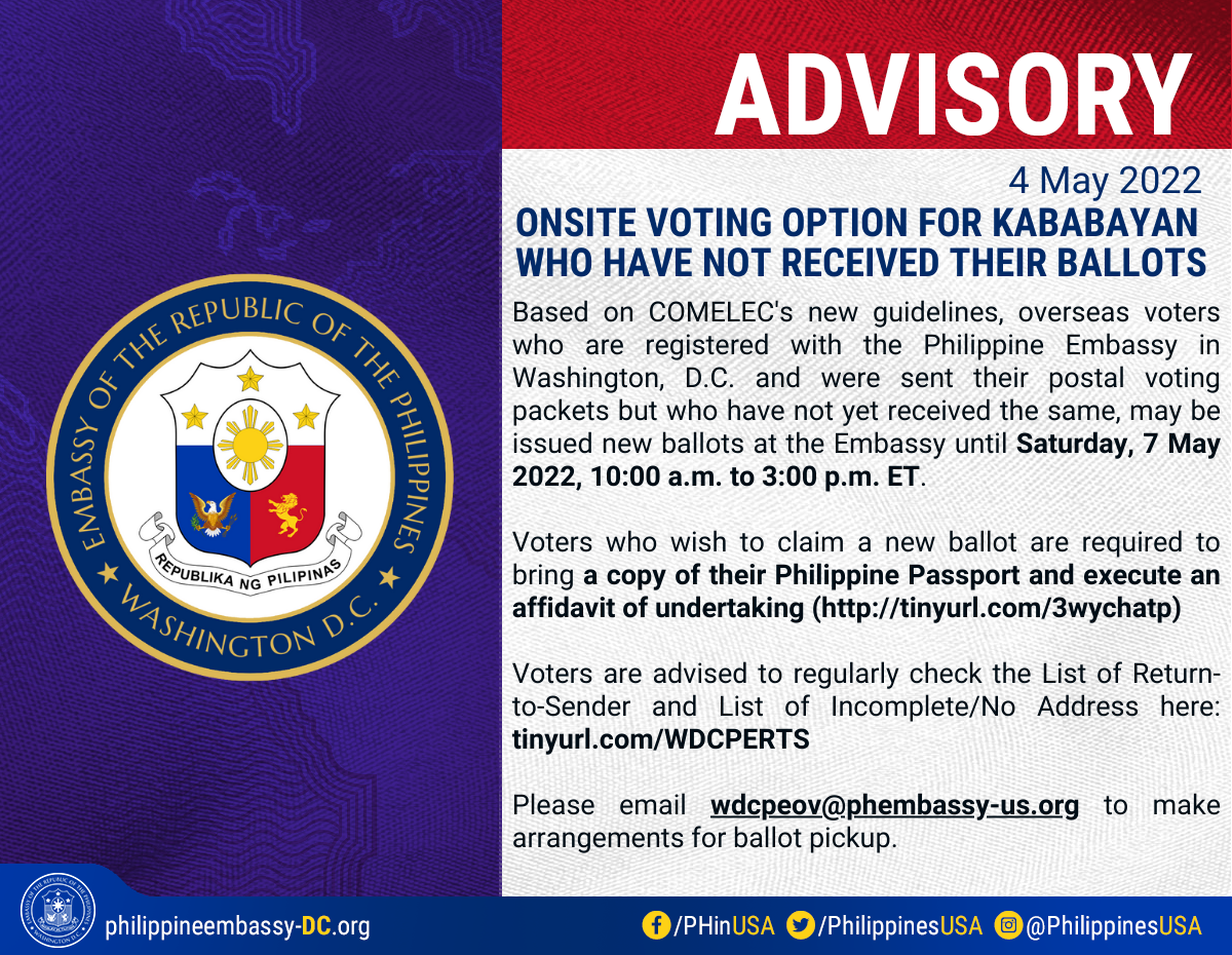 ONSITE VOTING OPTION FOR KABABAYAN WHO HAVE NOT RECEIVED THEIR BALLOTS