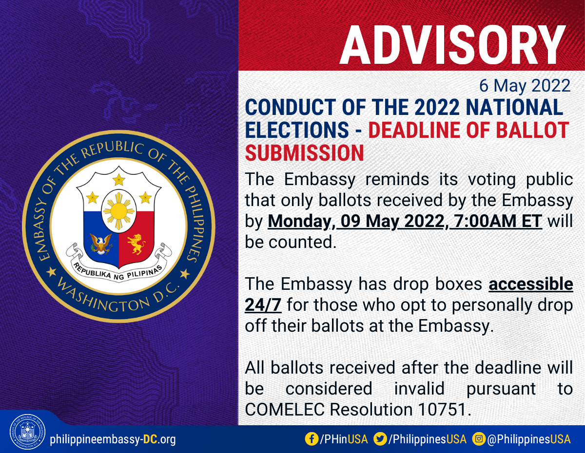 CONDUCT OF THE 2022 NATIONAL ELECTIONS – DEADLINE OF BALLOT SUBMISSION