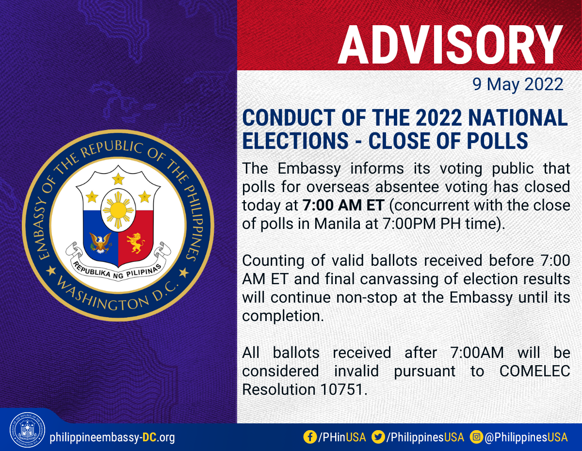 CONDUCT OF THE 2022 NATIONAL ELECTIONS – CLOSE OF POLLS