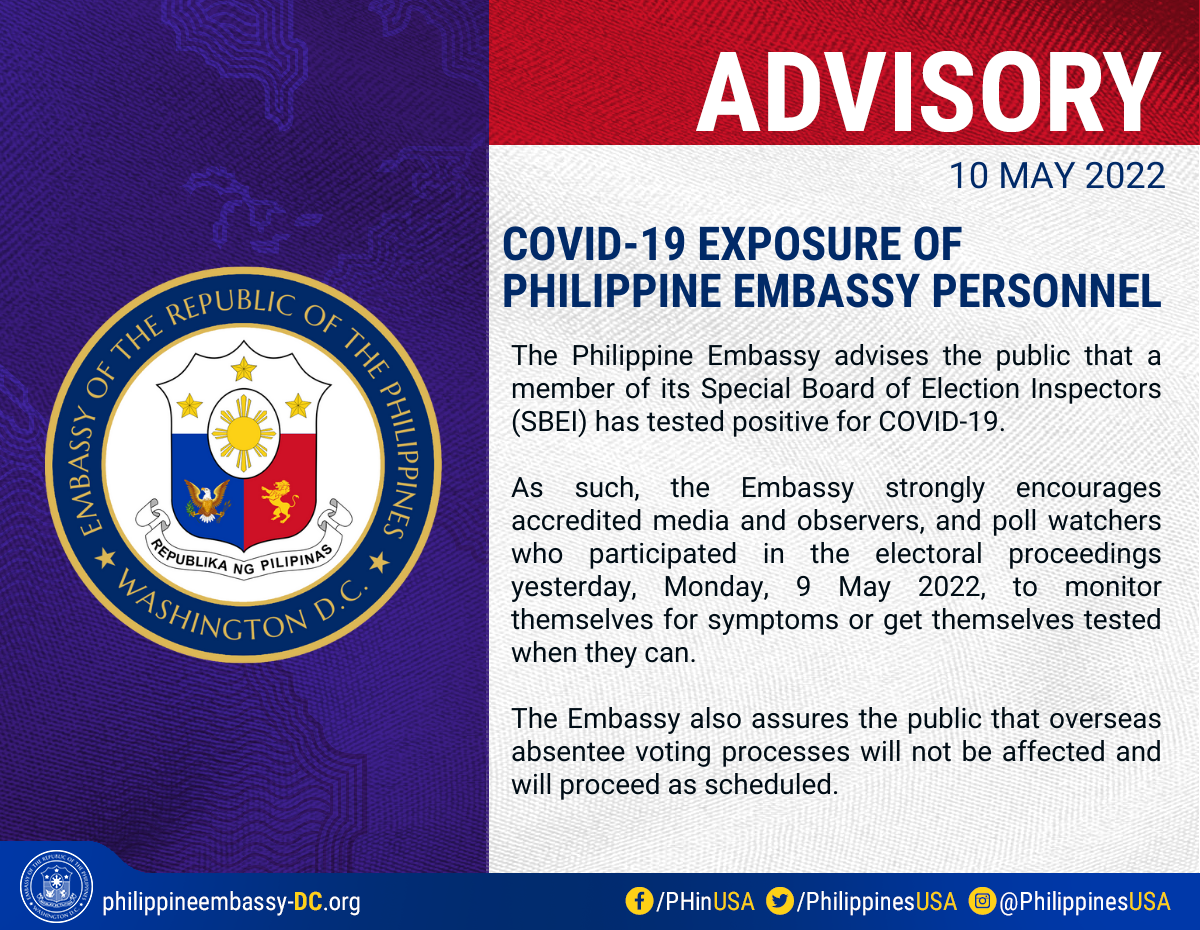 COVID-19 EXPOSURE OF PHILIPPINE EMBASSY PERSONNEL