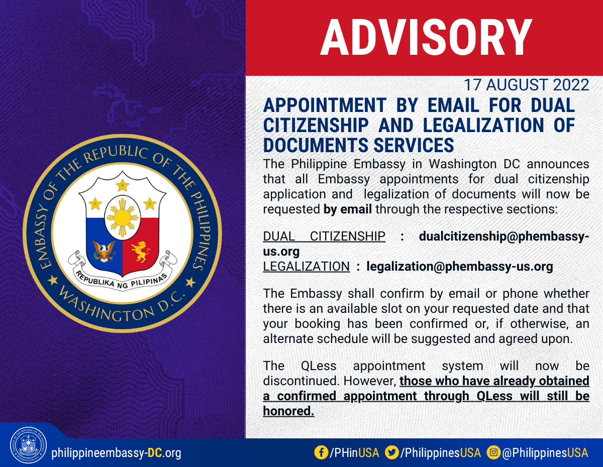 APPOINTMENT BY EMAIL FOR DUAL CITIZENSHIP AND LEGALIZATION OF DOCUMENTS