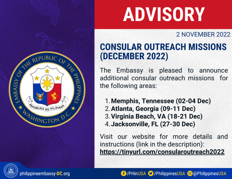 CONSULAR OUTREACH MISSIONS IN DECEMBER 2022 Embassy of the Republic