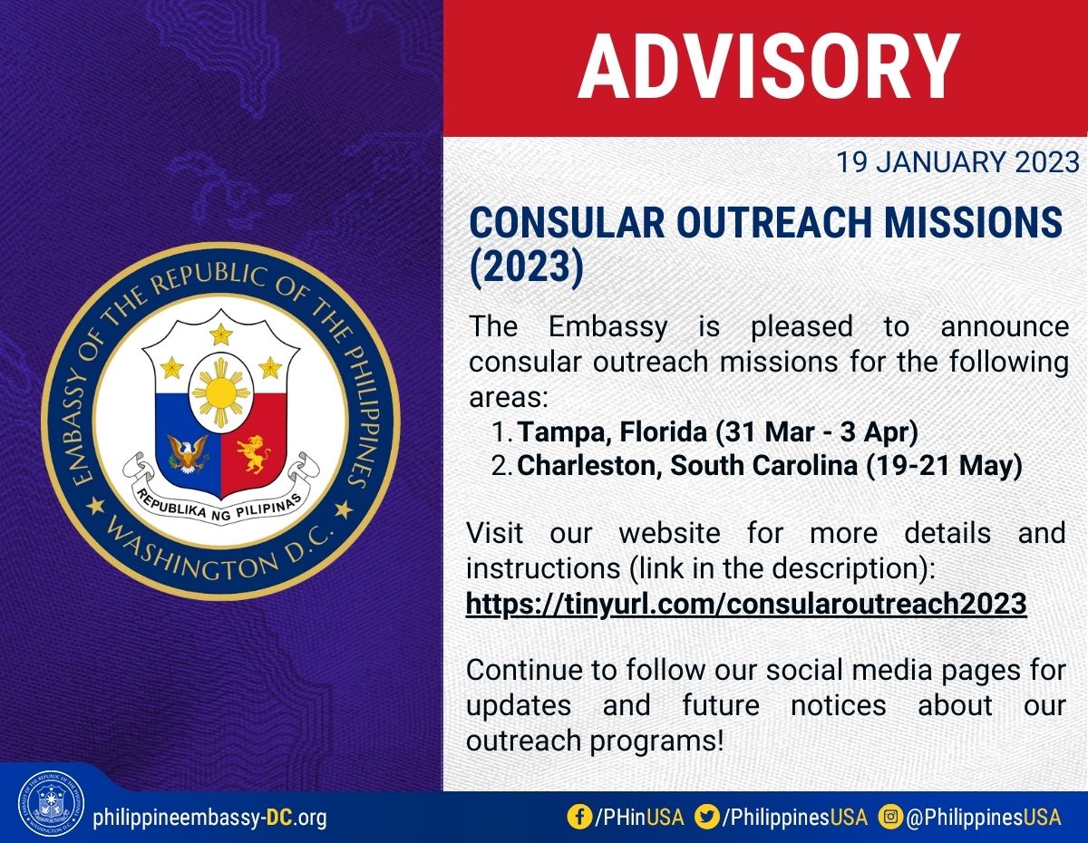 UPCOMING CONSULAR OUTREACH MISSIONS 2023