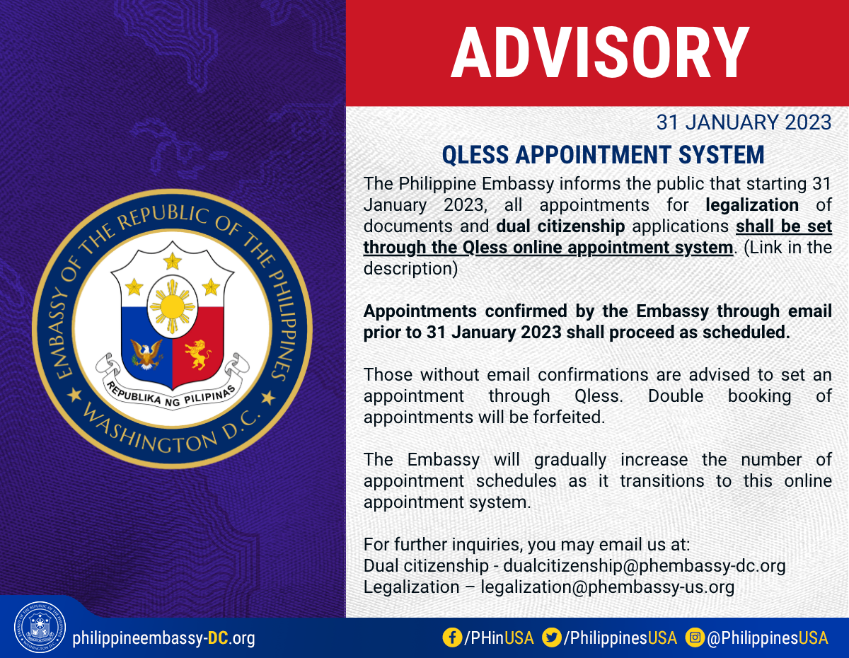 ADVISORY:QLESS Appointment System
