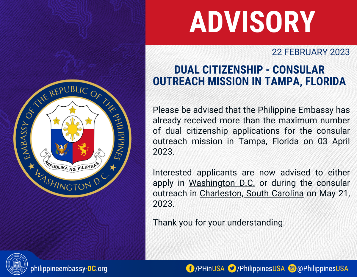 Read more about the article <strong>DUAL CITIZENSHIP – Consular outreach mission IN TAMPA, FLORIDA</strong>