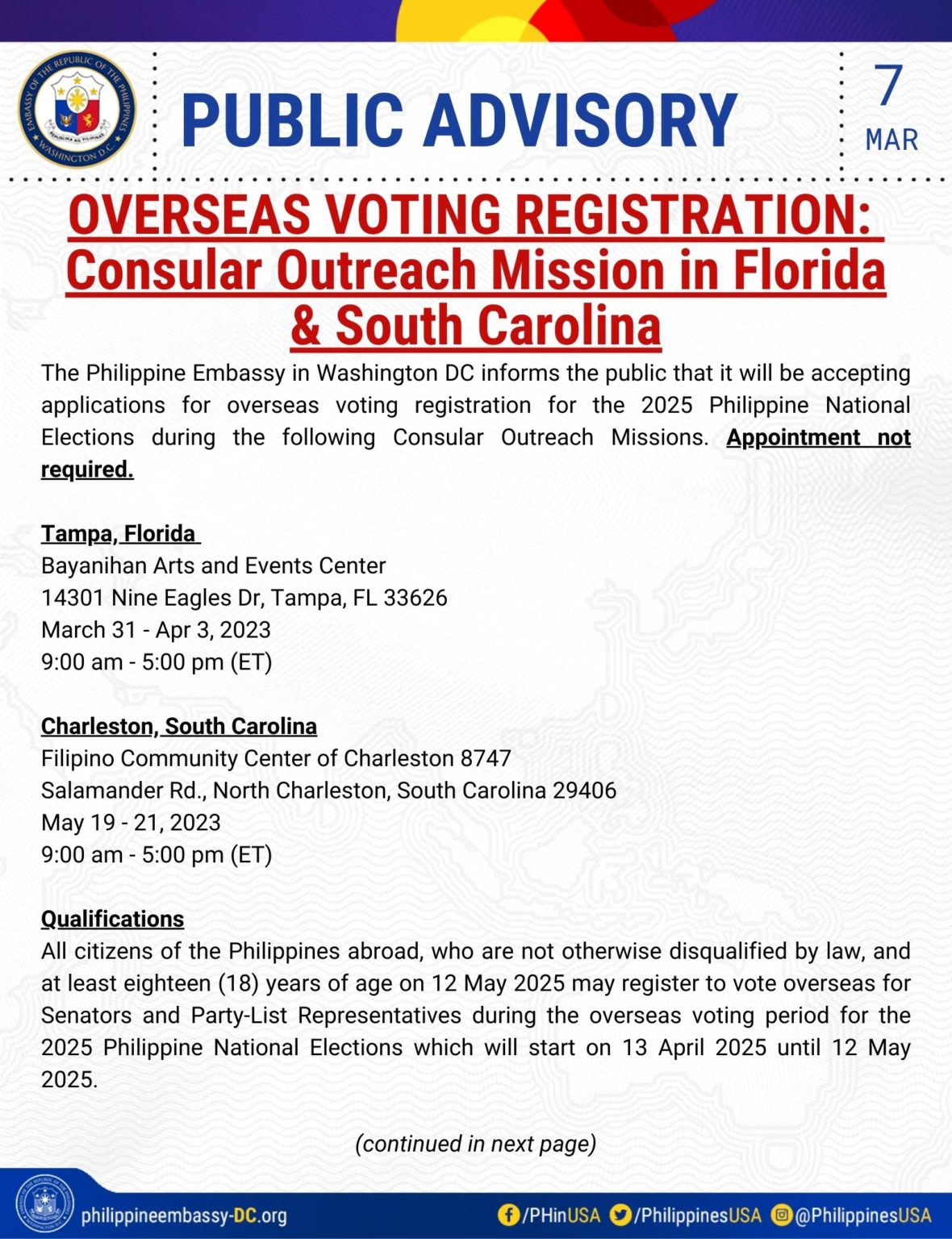 OVERSEAS VOTING REGISTRATION CONSULAR OUTREACH MISSION IN FLORIDA