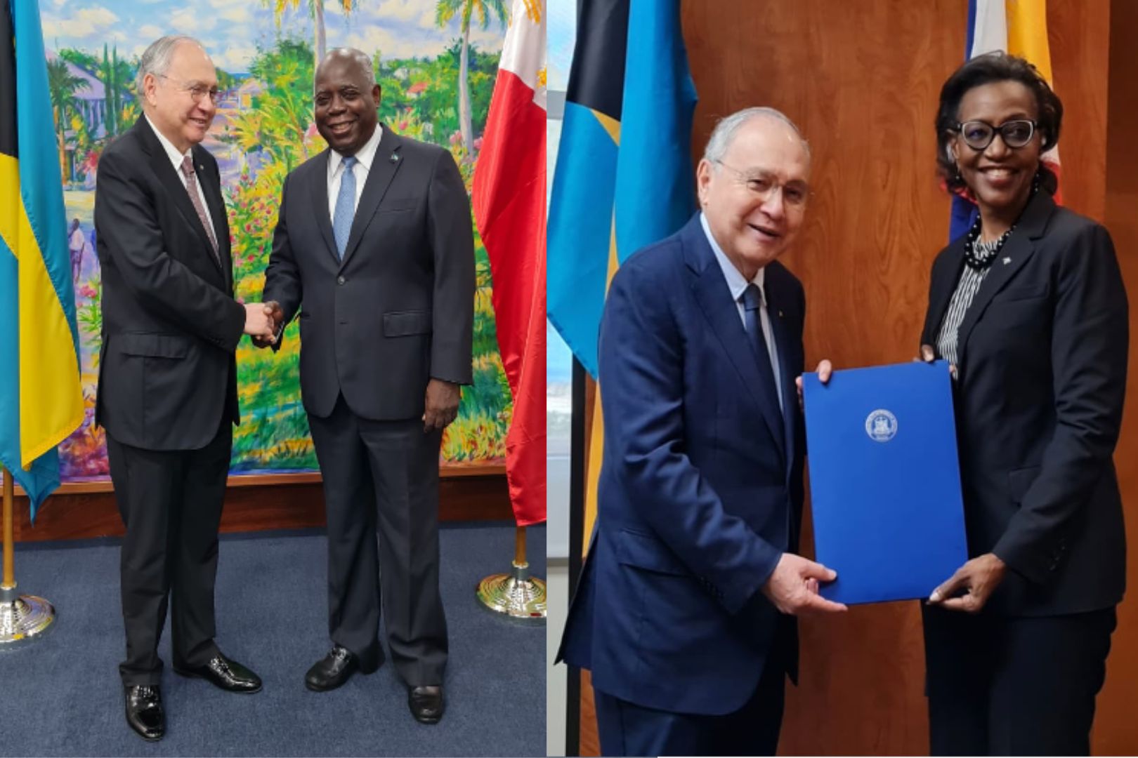 Ambassador Romualdez meets with Prime Minister Philip Davis (left photo) and Director General of the Ministry of Foreign Affairs Rhoda Jackson (right photo) while in Nassau 