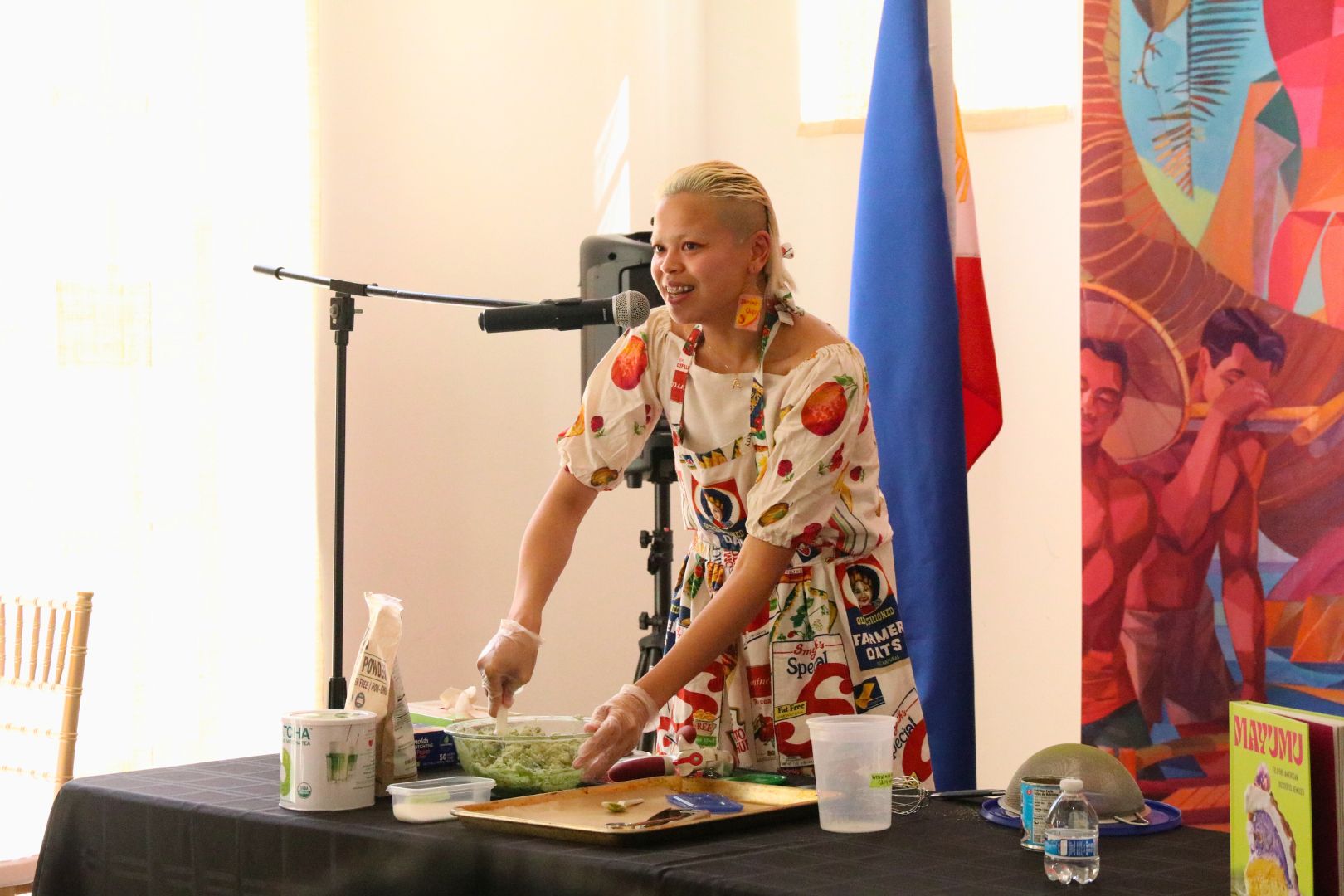 Abi demonstrates how to make matcha pastillas, a recipe from her book Mayumu.