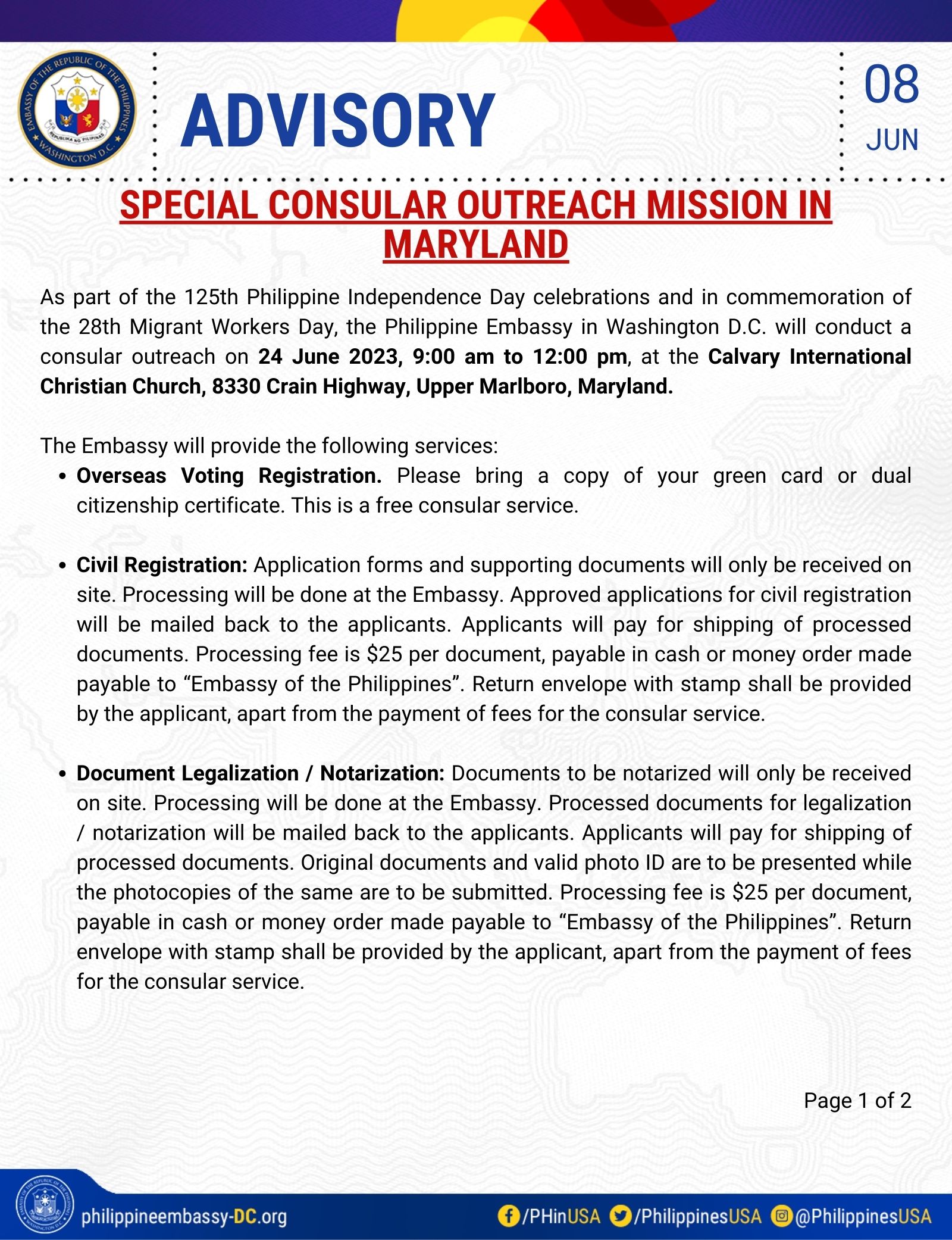 Read more about the article SPECIAL CONSULAR OUTREACH MISSION IN MARYLAND
