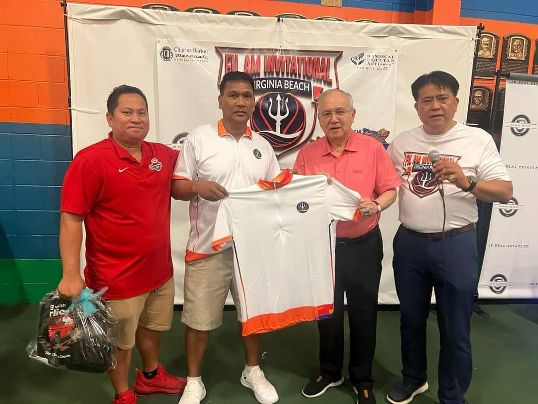 Ambassador Romualdez (2nd from the right) receives the Fil-Am invitational shirt and ring from the Fil-Am Asian Games Invitational organizers led by Mr. Hadrian Apoderado (rightmost). (Photo courtesy: Facebook photo grab from Familya Washingtondc)