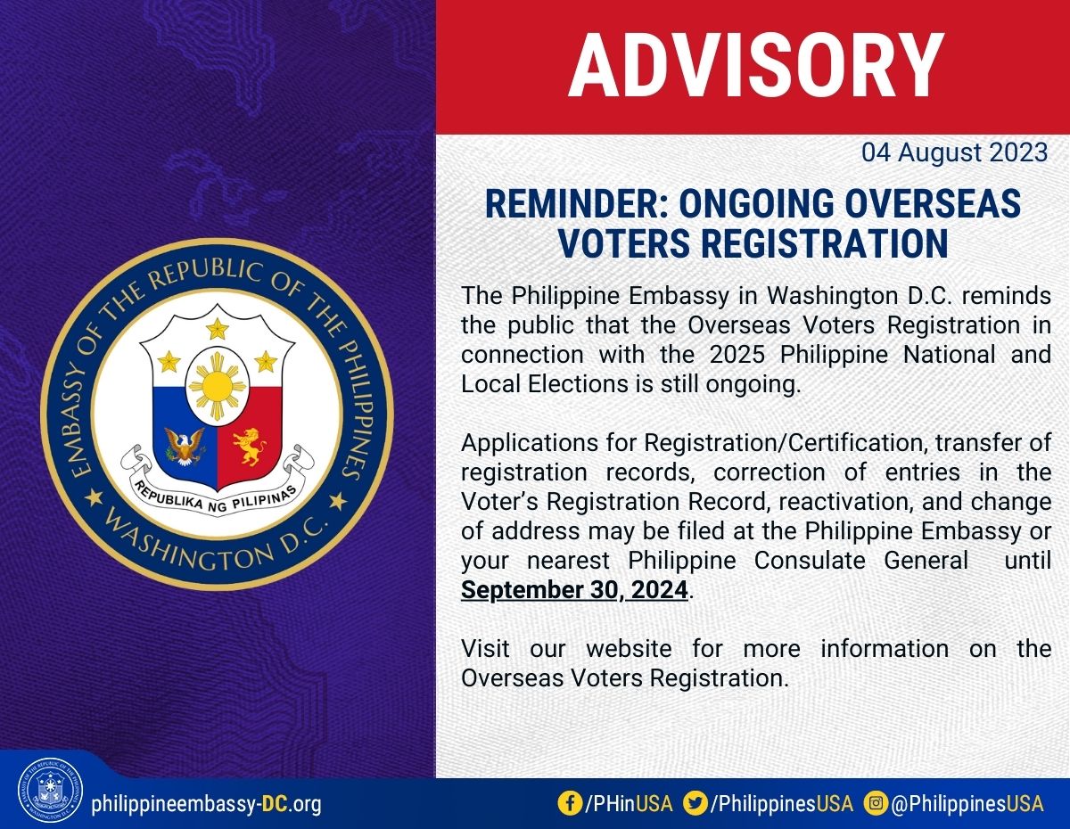 REMINDER: ONGOING OVERSEAS VOTERS REGISTRATION