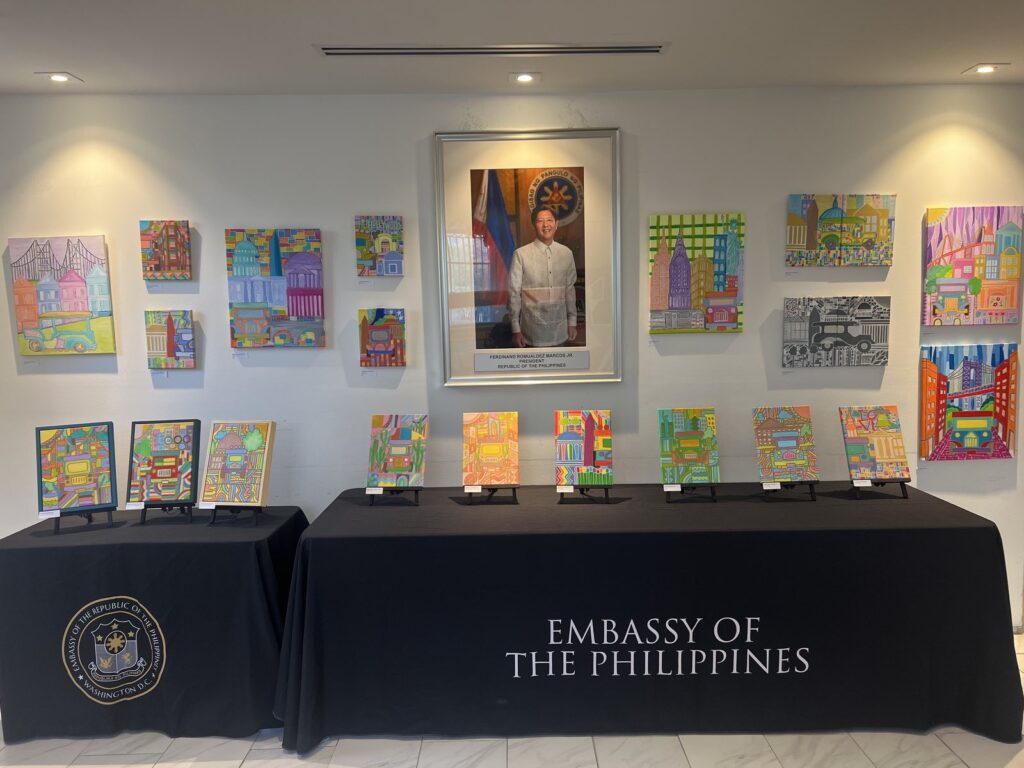 The Philippine Embassy put together an art exhibition called "Jeepney," featuring artworks created by one of the Embassy's Consular Assistant and Attaché Severina "Rennie" dela Cruz. This exhibit celebrates the iconic Jeepney, an important part of Filipino culture.