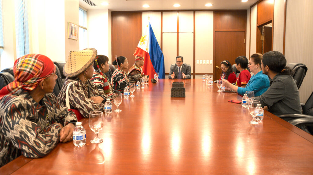 Deputy Chief of Mission Jaime Ramon T. Ascalon, Jr. (center) and the members of the Helobung Community Dance Troupe discussed possible cultural cooperations and the promotion of the cultural heritage of Indigenous peoples.