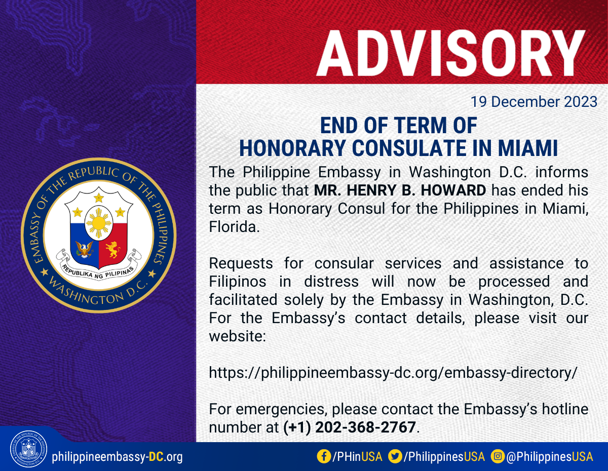 Read more about the article END OF TERM OF HONORARY CONSULATE IN MIAMI