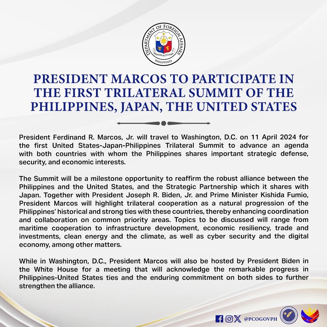 PRESIDENT MARCOS TO PARTICIPATE IN THE FIRST TRILATERAL SUMMIT OF THE ...