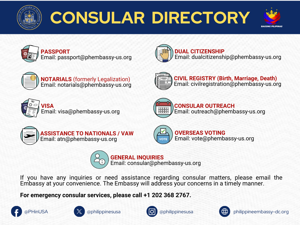 2024 Philippine Embassy in Washington DC Consular Directory