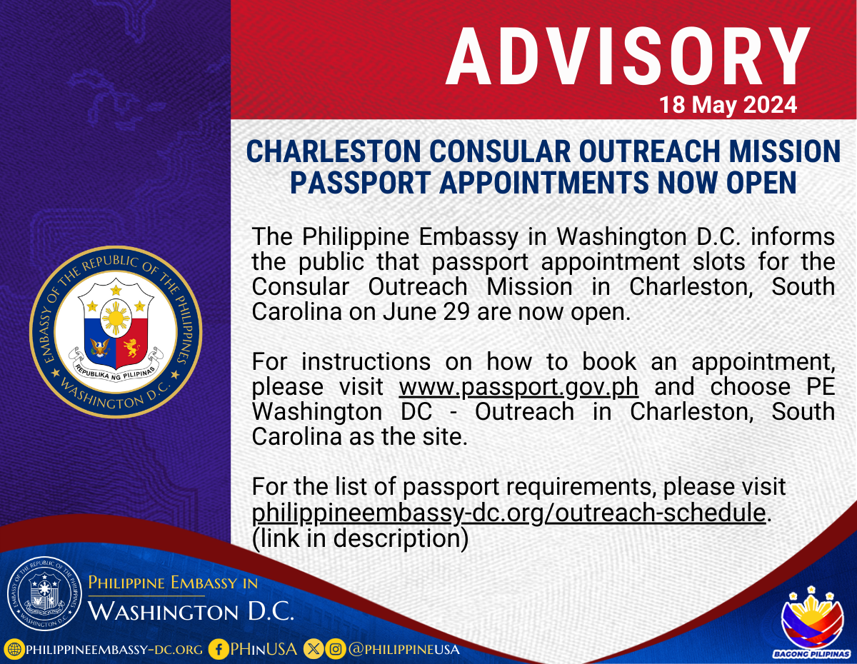 Read more about the article CHARLESTON CONSULAR OUTREACH MISSION PASSPORT APPOINTMENTS NOW OPEN