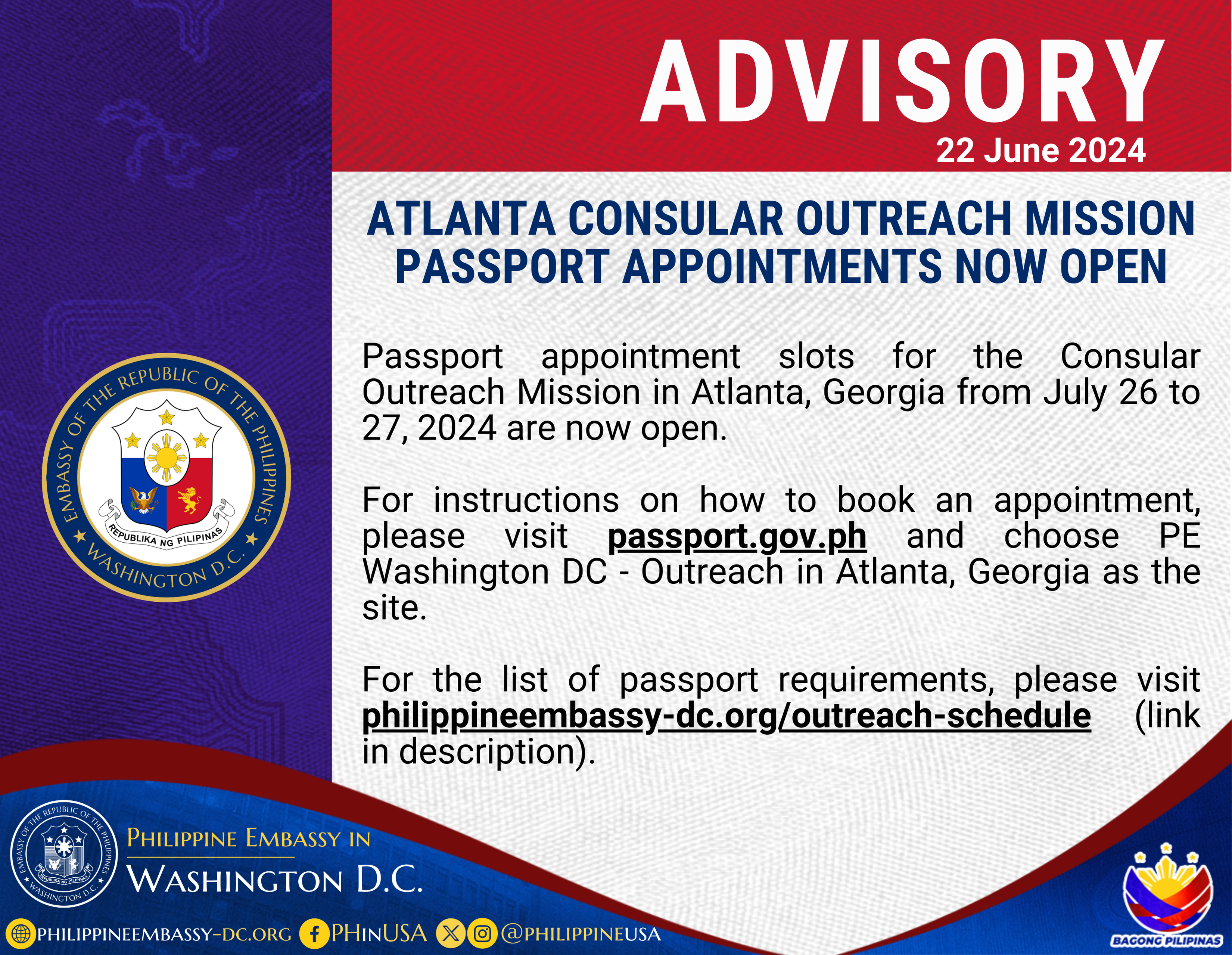 Read more about the article ATLANTA CONSULAR OUTREACH MISSION PASSPORT APPOINTMENTS NOW OPEN
