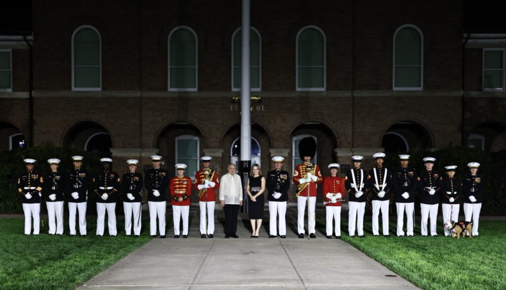 Ambassador Romualdez, Mrs. Bierman, and Lt. Gen. Bierman with the command officers for the Evening Parade.