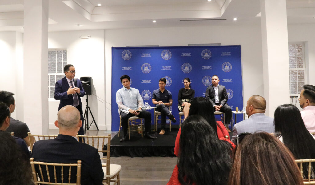 Chargé d’affaires, a.i. Jaime Ramon T. Ascalon, Jr. welcomes guests during a panel discussion geared towards increasing awareness of support from the Filipino business community held on 31 July 2024. The event, co-organized by the Philippine American Chamber of Commerce (PACC) and Filipino Young Professionals (FYP), also aimed to highlight local Filipino American entrepreneurs.