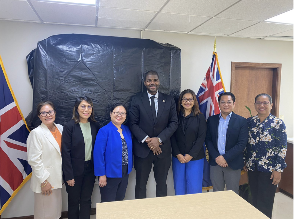 The Philippine Embassy team, led by Consul General Donna Rodriguez (third from left) with Premier Natalio Wheatley (center) after their meeting at the Premier’s office on 19 August 2024.