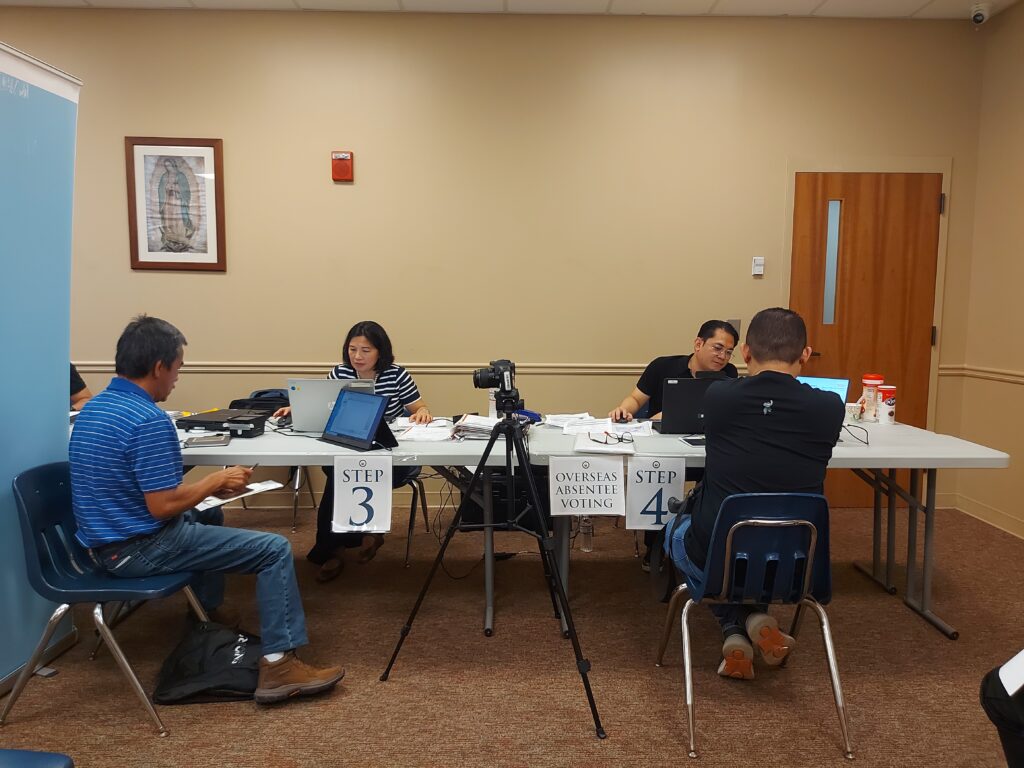 Consular team processing passport applications and overseas absentee voters’ registration. Over 300 passports and 200 voter registrations were processed at the three-day consular outreach mission in Atlanta, Georgia, held from 26 to 28 July 2024 at the St. John Neumann Catholic Church.