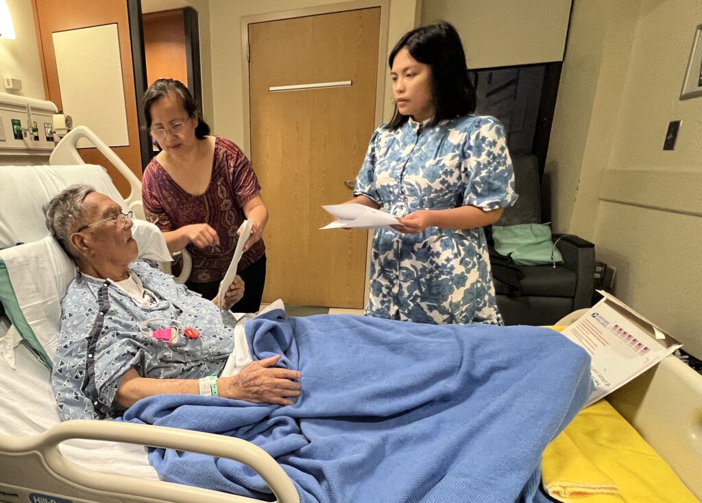 Consul Barbie Rosales administers the oath of allegiance to a Filipino national at their hospital bed, at the request of his family. This special accommodation was part of the Philippine Embassy’s consular outreach mission in Atlanta, demonstrating the Embassy’s commitment to providing compassionate and accessible services to all Filipinos.