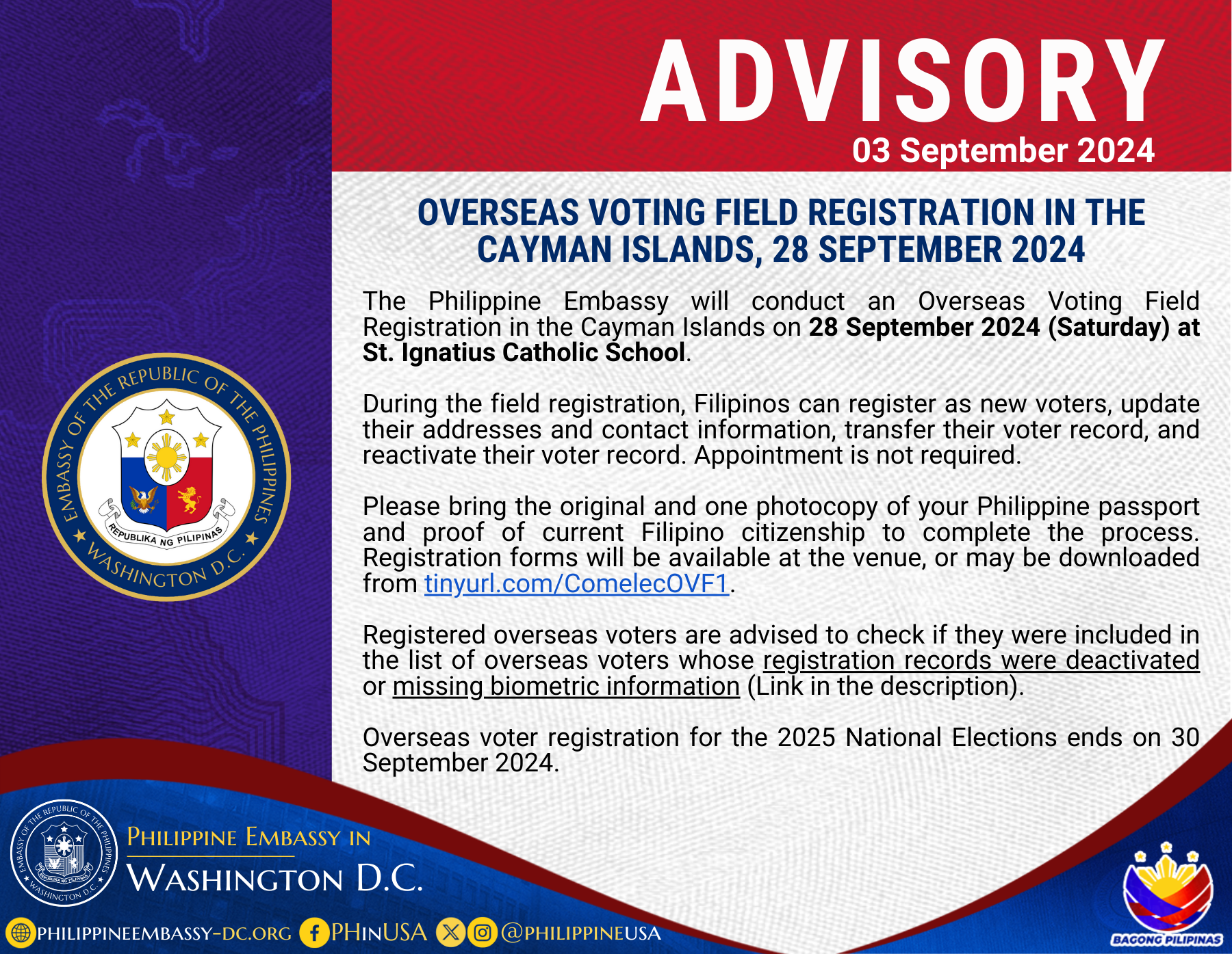 Read more about the article OVERSEAS VOTING FIELD REGISTRATION IN THE CAYMAN ISLANDS, 28 SEPTEMBER 2024