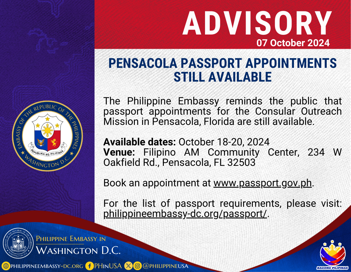 Read more about the article PENSACOLA PASSPORT APPOINTMENTS STILL AVAILABLE