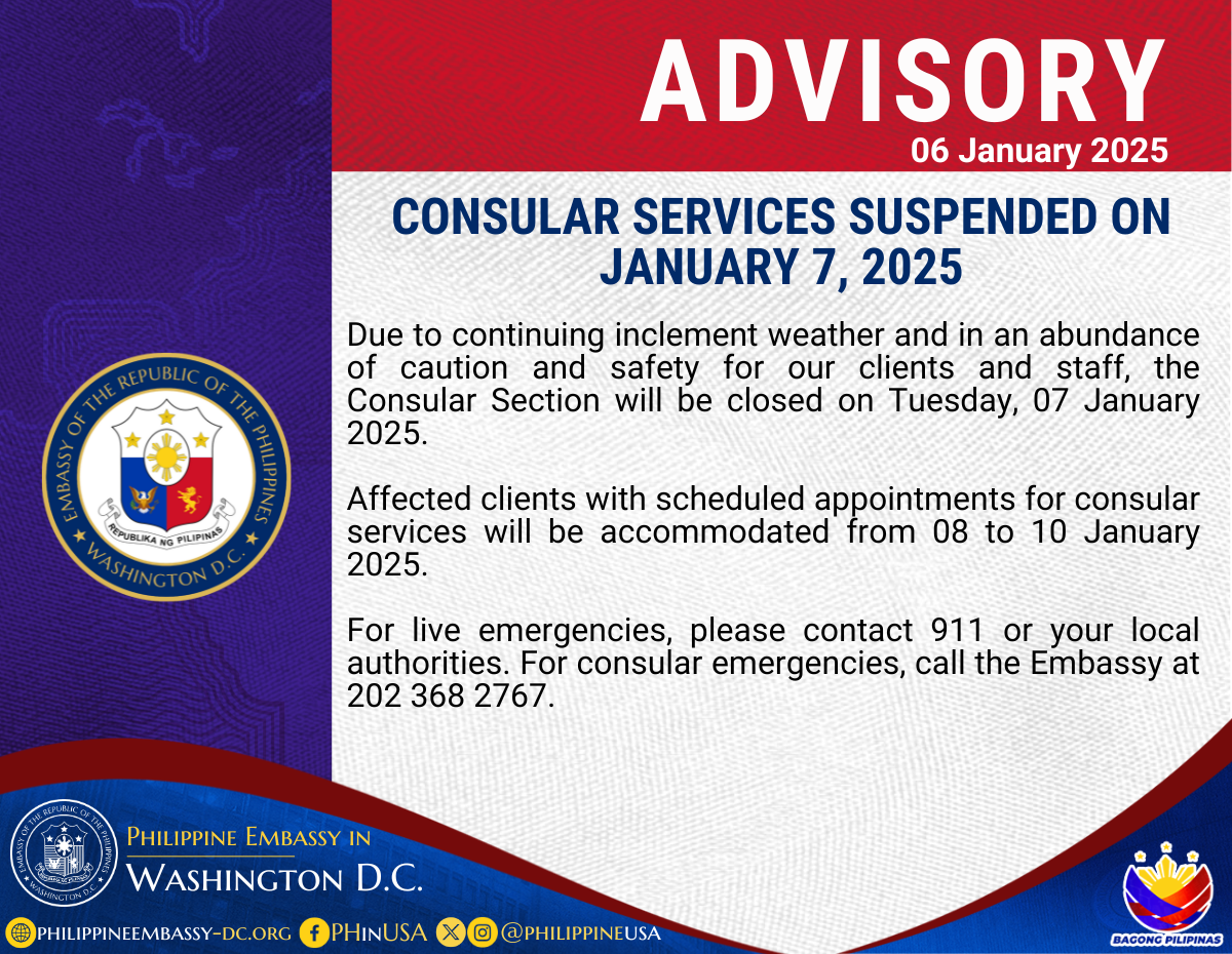 Read more about the article CONSULAR SERVICES SUSPENDED ON JANUARY 7, 2025