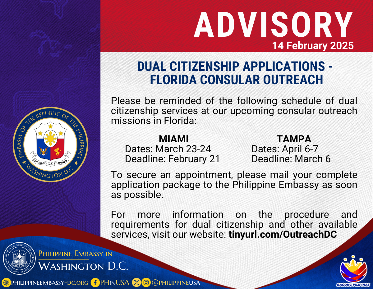 Read more about the article DUAL CITIZENSHIP APPLICATIONS – FLORIDA CONSULAR OUTREACH