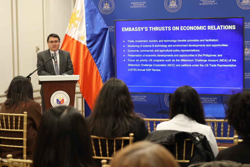 The Philippine Embassy in Washington, D.C. welcomed undergraduate and graduate students from Robert H. Smith School of Business at the University of Maryland for their Embassy Day. Minister Hans Mohaimin Siriban presented on Philippine history, culture, and the nation’s economic outlook, emphasizing international economic partnerships and the strong ties between the Philippines and the United States of America.