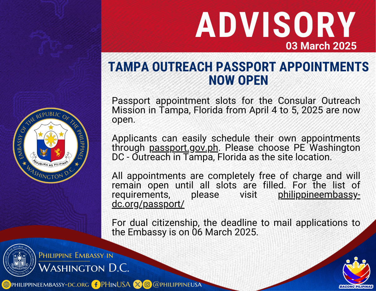 Read more about the article TAMPA OUTREACH PASSPORT APPOINTMENTS NOW OPEN