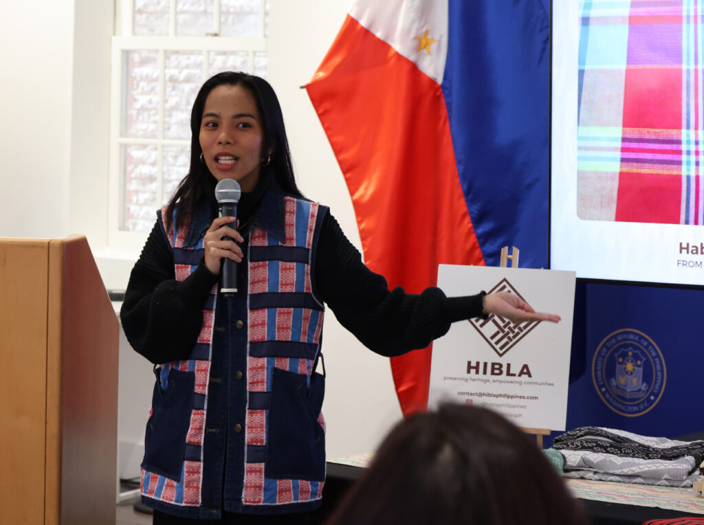 Ms. Romae Chanice 'Nice' Marquez, founder of Hibla PH, introduces Filipino textiles and the traditional art of Philippine weaving practices to participants at the Weave Your Way: Mini Loom Weaving Workshop.