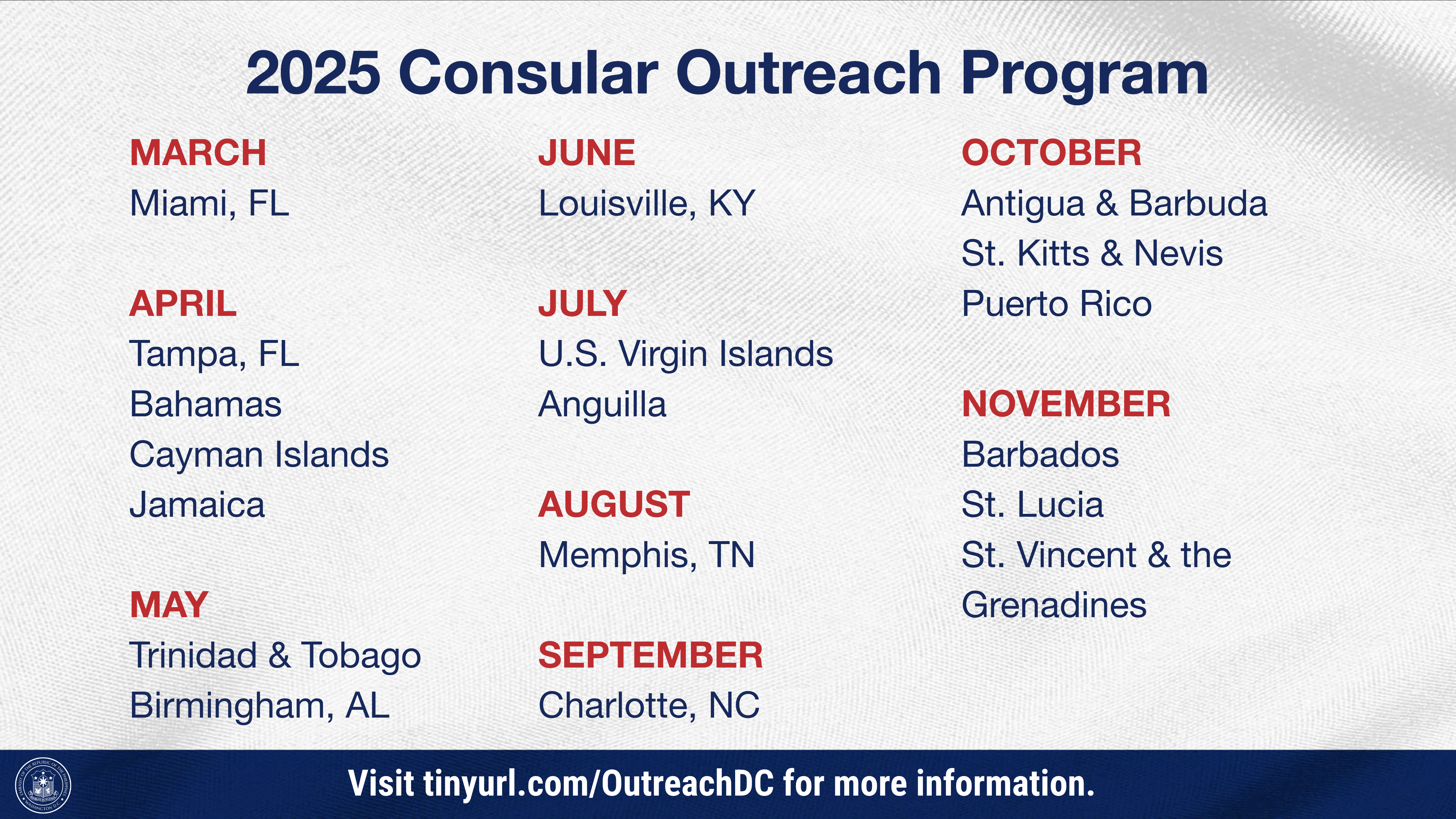 Read more about the article REMINDER: CHECK OUR 2025 CONSULAR OUTREACH SCHEDULE
