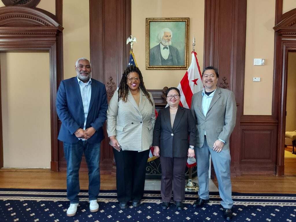 From left to right: Director of International Affairs and Protocol Officer Mr. Anthony Andrews, Executive Director of the Mayor's Office on Women's Policy and Initiatives Ms. Natasha Dupee, Consul General Donna Rodriguez, and Director of the Mayor's Office on Asian and Pacific Islander Affairs Mr. Ben De Guzman.