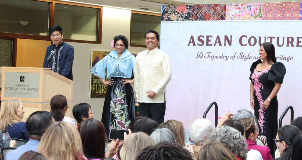The Philippine presentation featured three iconic Filipino garments: the Maria Clara, the Barong Tagalog; and the Terno, famously known for its butterfly sleeves.
