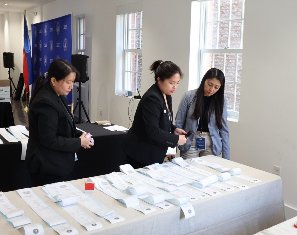 The Special Board of Election Inspectors inspect the election results for the Caribbean. A total of 375 Filipinos based in the Caribbean voted during the 2025 National Elections.