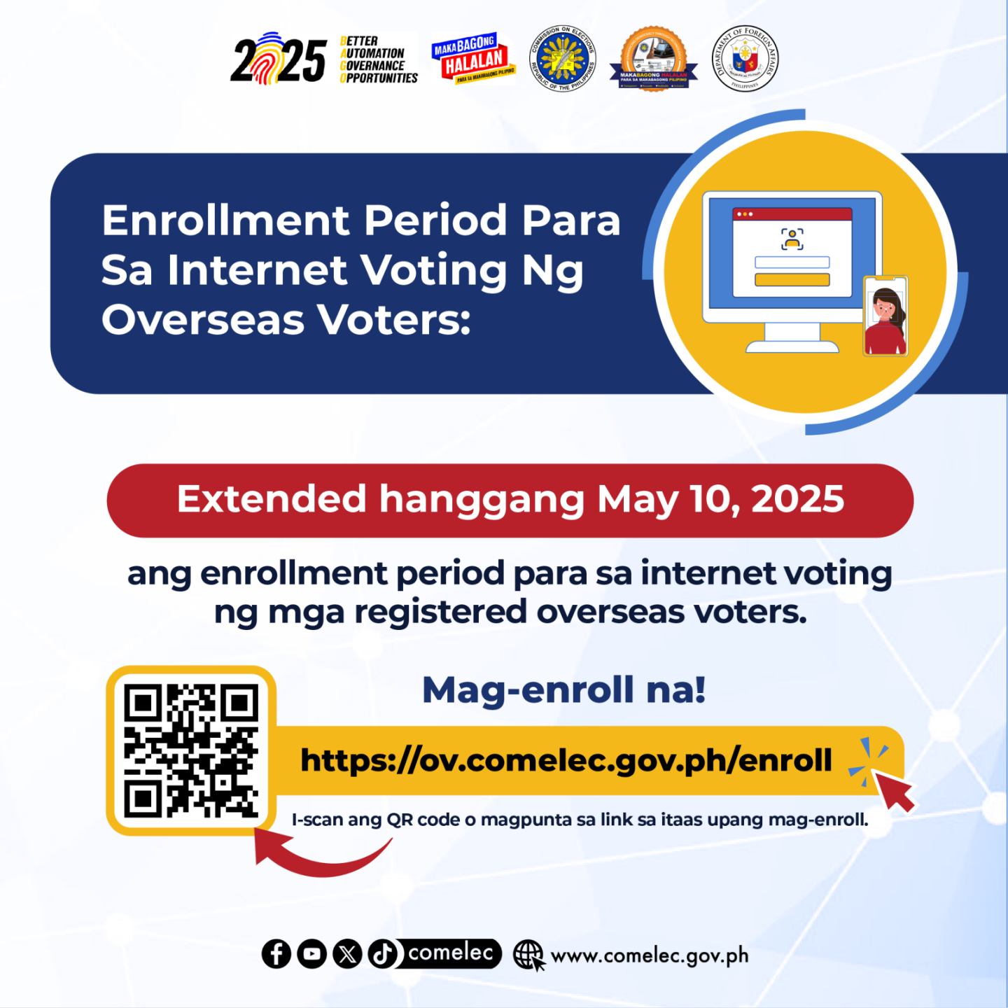 Read more about the article ENROLLMENT PERIOD FOR INTERNET VOTING FOR OVERSEAS VOTERS EXTENDED UNTIL 10 MAY 2025