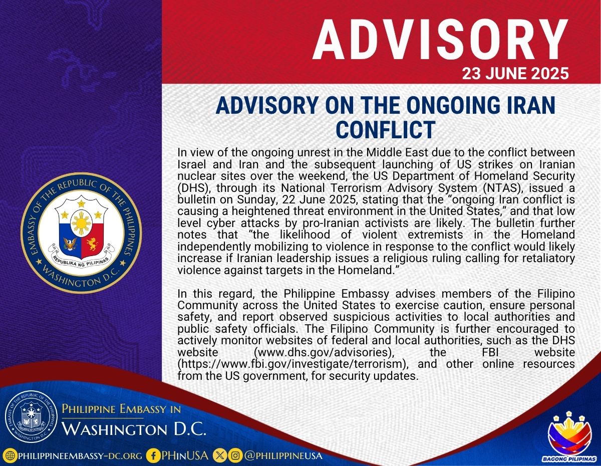 Read more about the article ADVISORY ON THE ONGOING IRAN CONFLICT