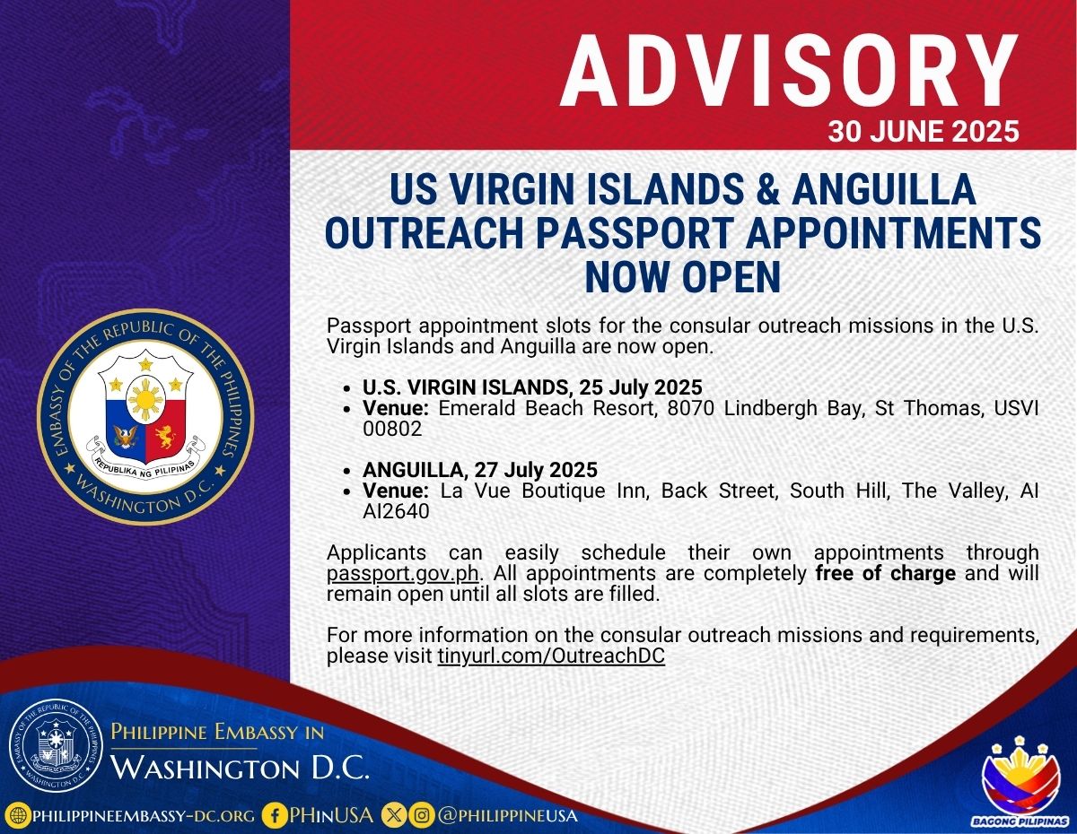 Read more about the article US VIRGIN ISLANDS & ANGUILLA OUTREACH PASSPORT APPOINTMENTS NOW OPEN