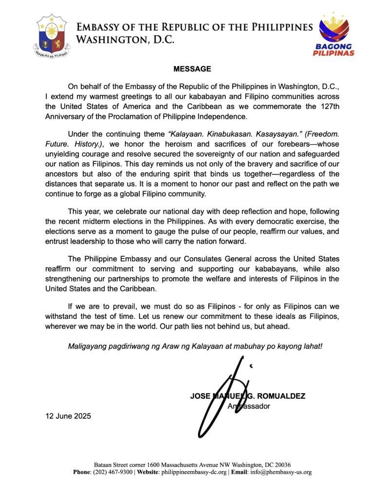 AJMR Souvenir Message 127th Philippine Independence Day Message