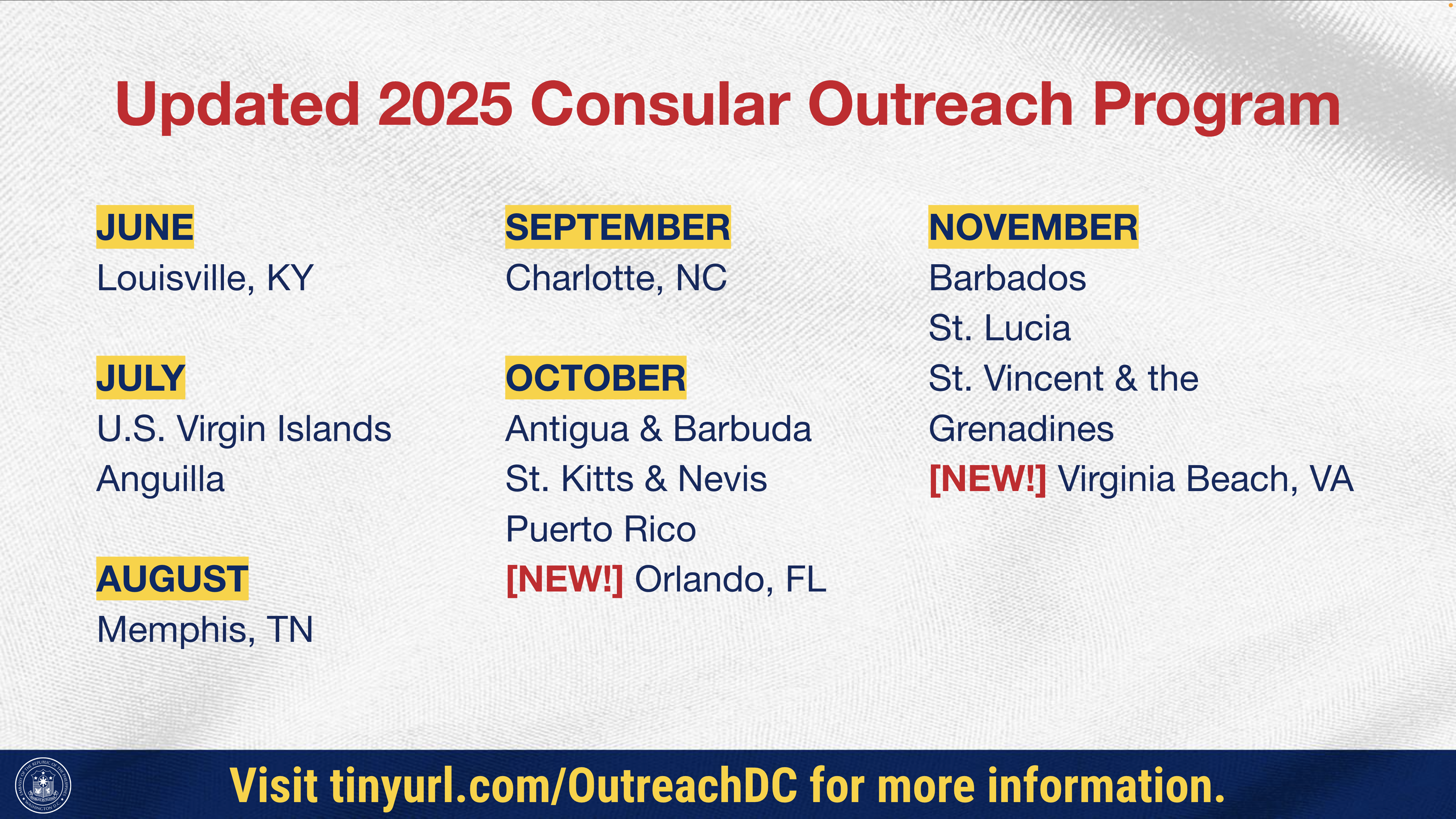 Read more about the article UPDATED 2025 CONSULAR OUTREACH PROGRAM