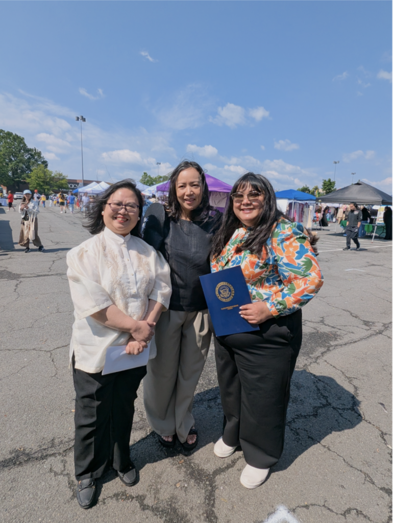 (L-R) Minister and Consul General Rodriguez, Fil-Am Fest Inc. Chairperson Joyce Puno, and Jaclyn Marmol from Senator Mark Warner Office (D-Virginia) celebrate community, heritage, and unity at the Fil-Am Spring Fest 2025.