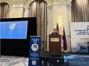 Labor Attache Saul De Vries addresses the Internationally Educated Nurses (IENs) at the IEN Policy Summit in Westin Book Cadillac, Detroit, Michigan on 15 July 2025.