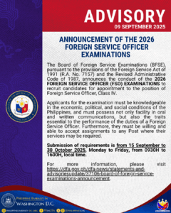 Announcement of the 2026 Foreign Service Officer Examinations